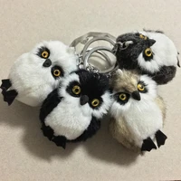 new cute girls mini plush fur owl key chain on bag female fluffy nighthawk keychain for woman car trinket wedding party toy gift