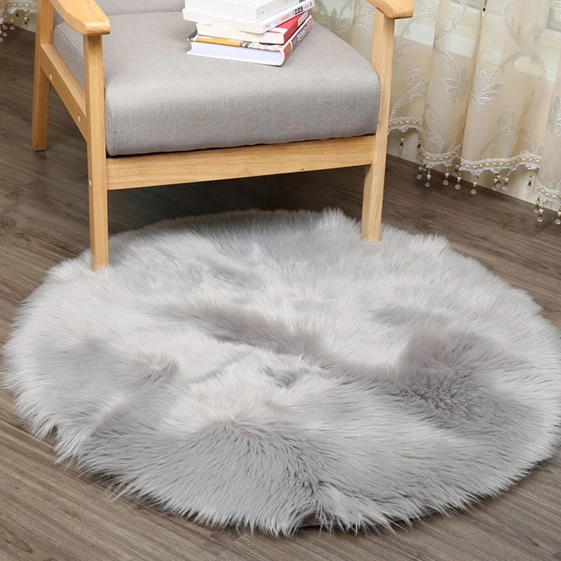 INS New Solid Color Imitation Wool Round Carpet Living Room Bedroom Blanket Window Cloth Floor Mat | Дом и сад