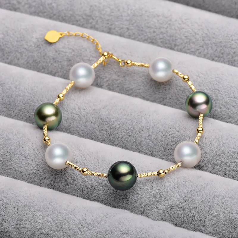 [YS] Бесплатная доставка жемчужный браслет с морской водой 8-9 мм Tahitian &amp Akoya 18 k