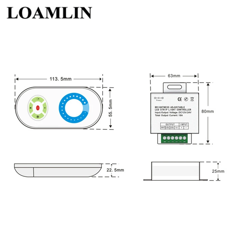 

LED Light Dimmer Touch Remote Controller DC12V-24V 5 Keys Remote Dimmer Wireless RF Remote For Single Color Led Strip