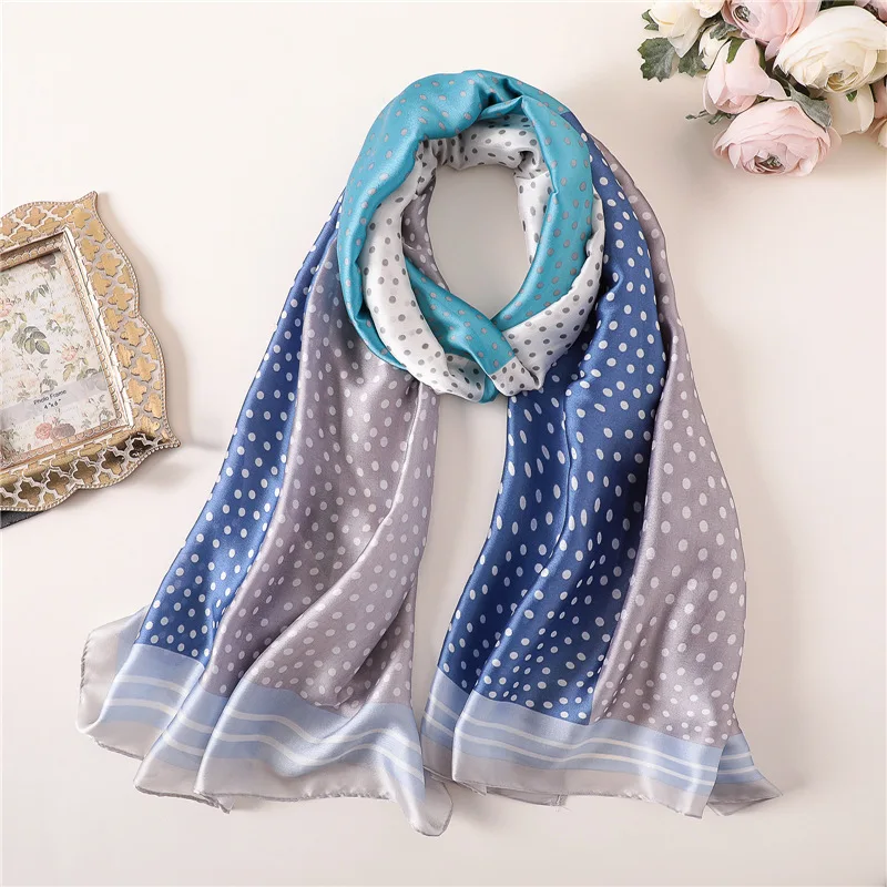 

2022 NEW Spring Summer Silk Scarf for Women Shawl and Wrap Fashion Print Dot Female Pashmina Foulard Hijabs