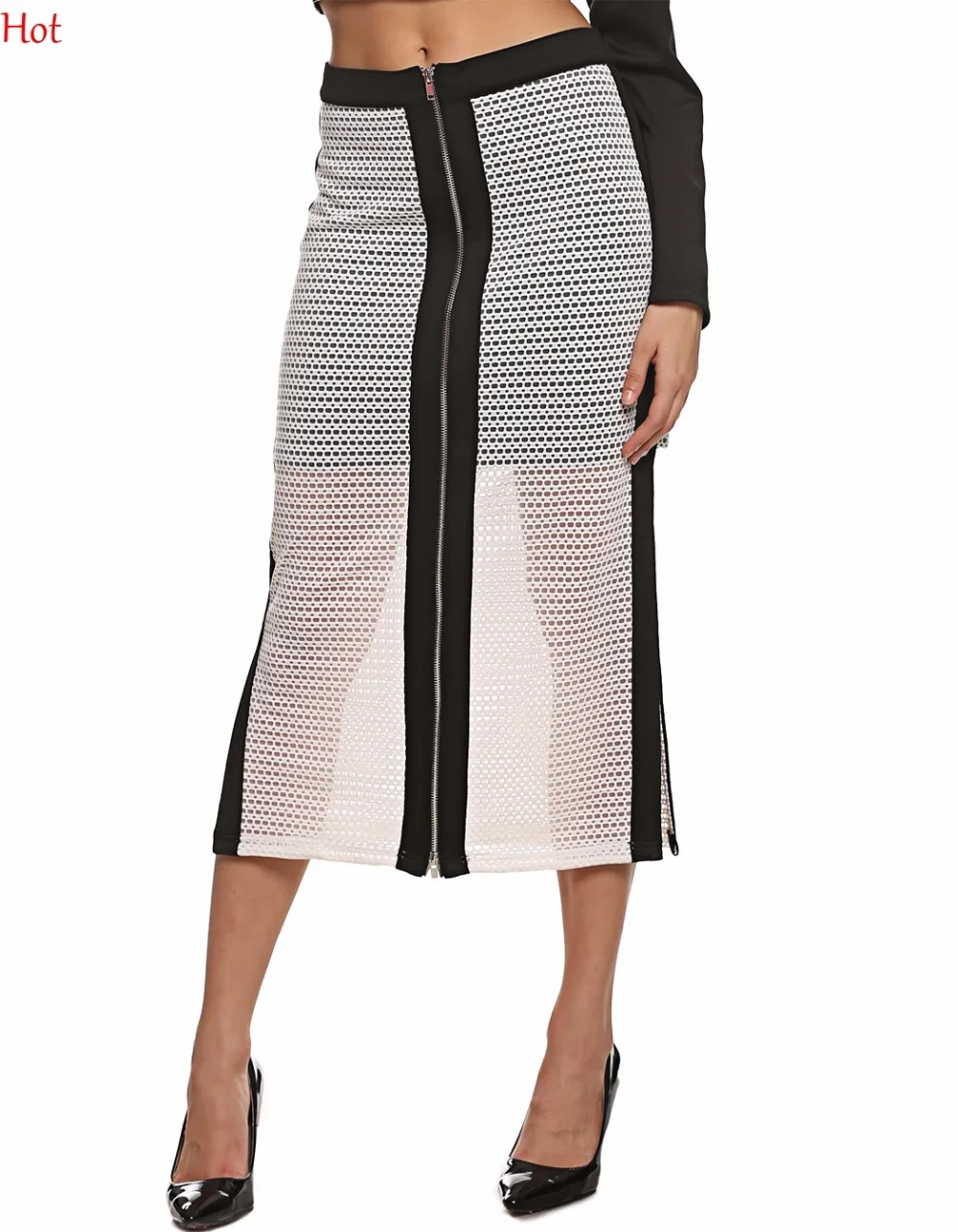 Креативная Женская юбка с молнией контрастного цвета разрезом плюс размер