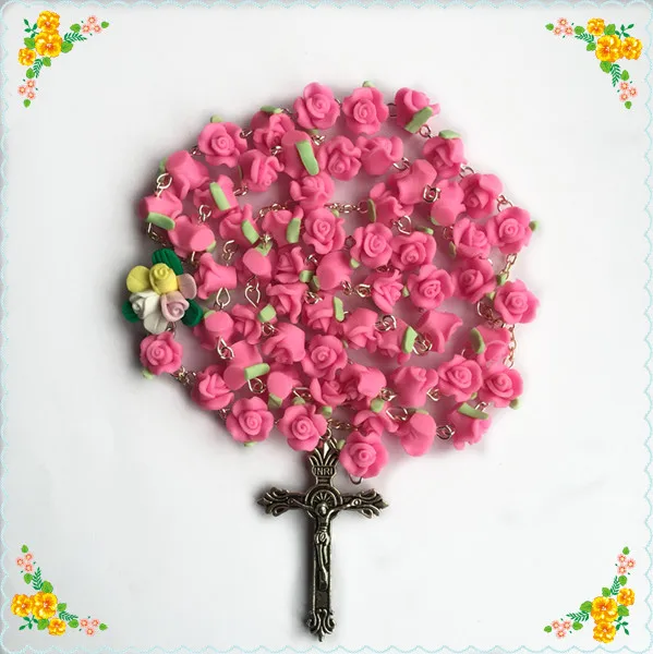 Бесплатная доставка ожерелье из католической полимерной глины с розам красивое