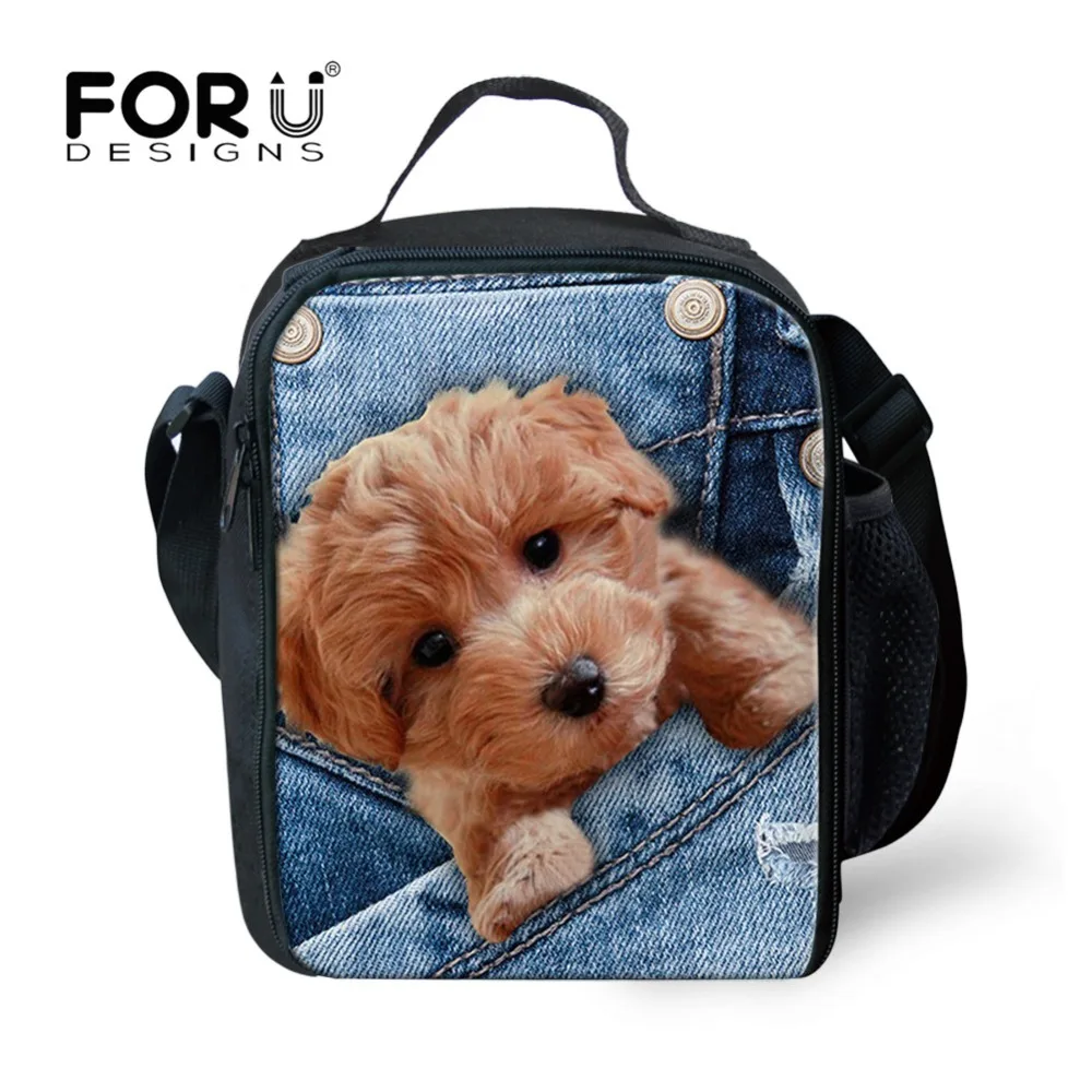 

FORUDESIGNS Kawaii Lunch Bag Denim Dogs Printed for Girls Insulated Kids Storage Picnic Food Bag Thermal Lunchbox Bolsa Termica