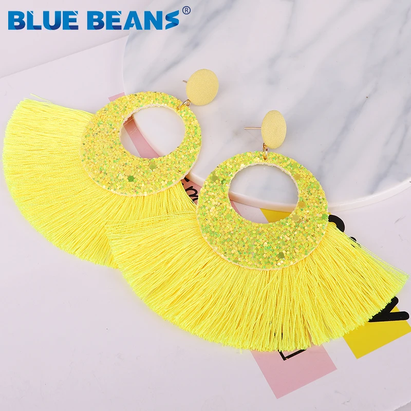 Серьги с кисточками, Сияющий Модный, для женщин, Boho, капля воды, серьги, ручная работа, большая капля, Висячие круглые ювелирные изделия, вечерние, подарок