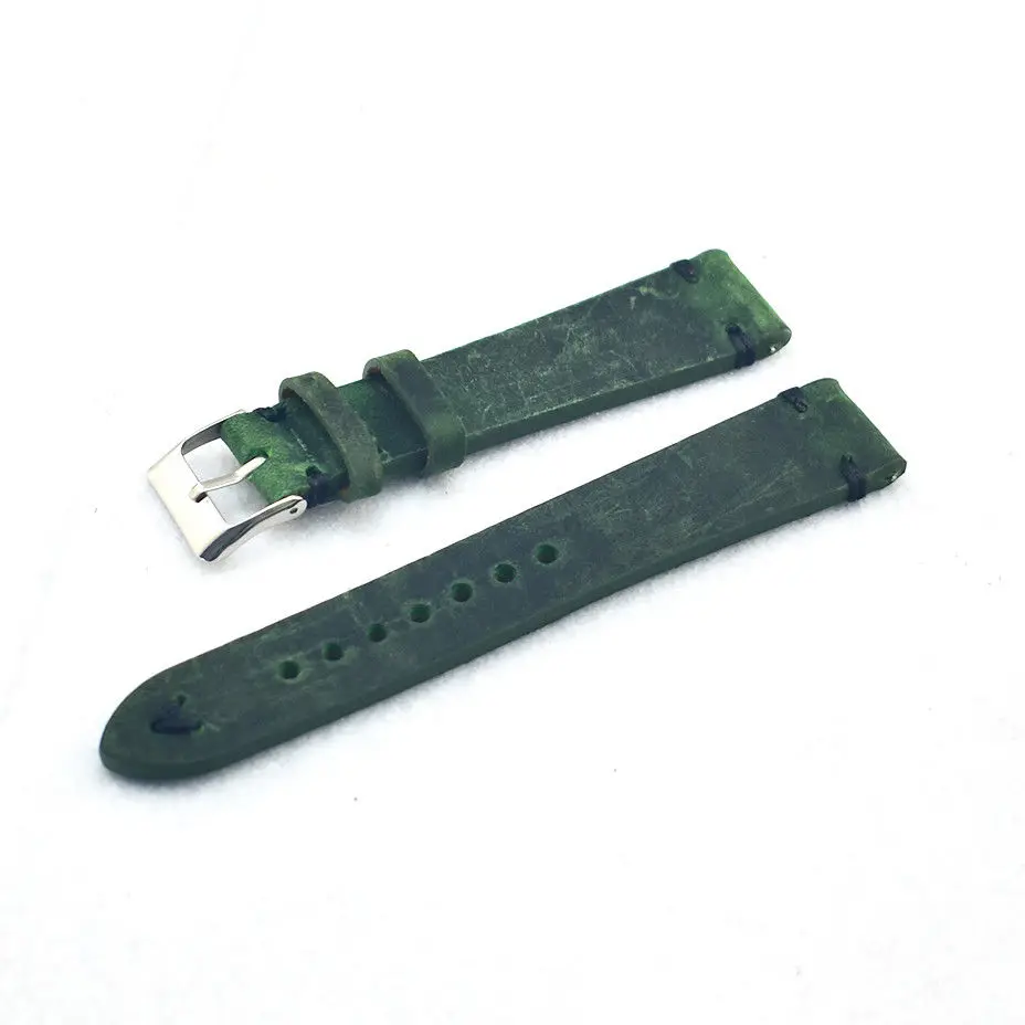 Onthelevel Handmade vintage watchband Genuine Leather Watch Strap Green Replacement Band Buckle 16 18 20 22 24 mm Quick releas