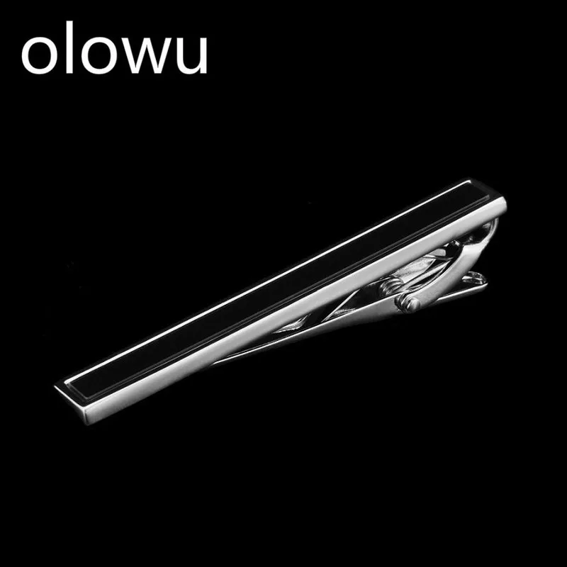 Olowu новинка простой серебряный металлический черный камень зажим для галстука