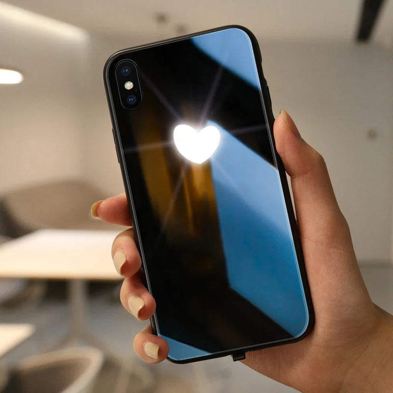 Black Mofi умный светодиодный светящийся чехол для телефона для iPhone X чехол s задняя крышка для Apple iPhone 5,8 дюймов милый Блестящий стеклянный чехол s - Цвет: Black