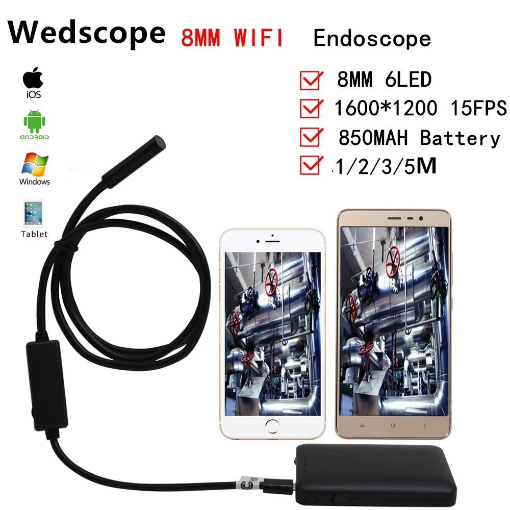 Wedscope Wi-Fi эндоскоп Android PC USB инспекции Камера 8 мм 2.0mp HD 720 P бороскоп видео CAM 6