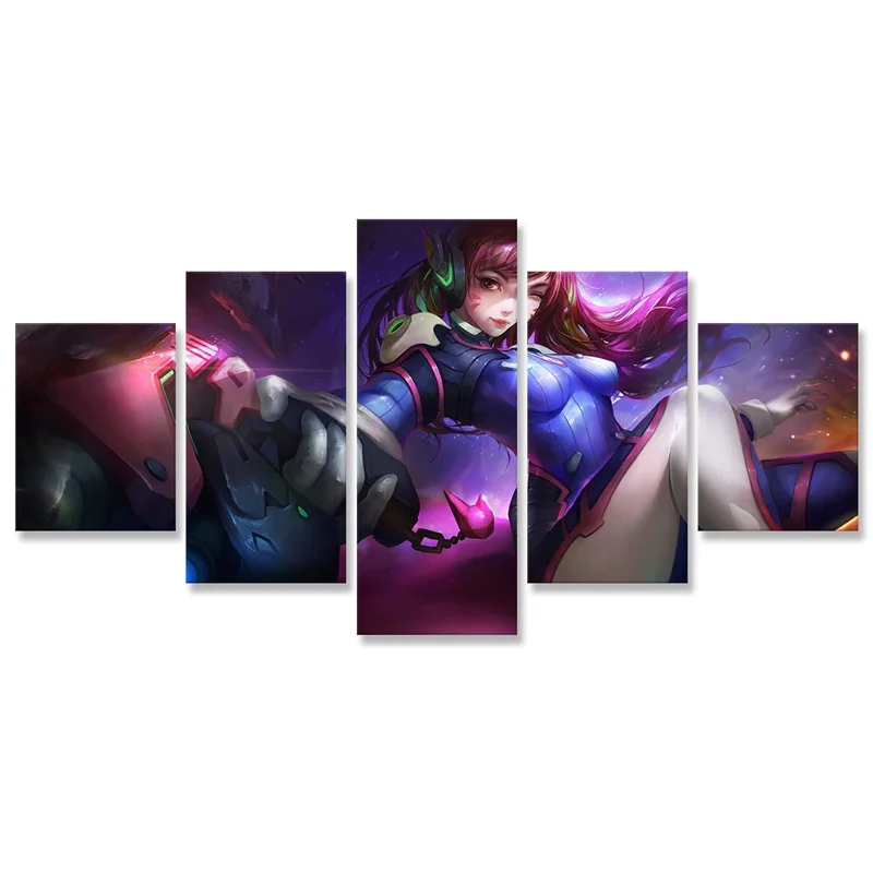 Игра для девочек D.Va Overwatchs Холст Картина 5 Панель домашний Декор стены искусства