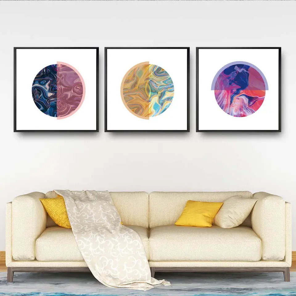 Home Decoration Paintings Print Canvas Wall Art Pictures Square Oil Unframed Drawings Abstract circle block combination | Дом и сад