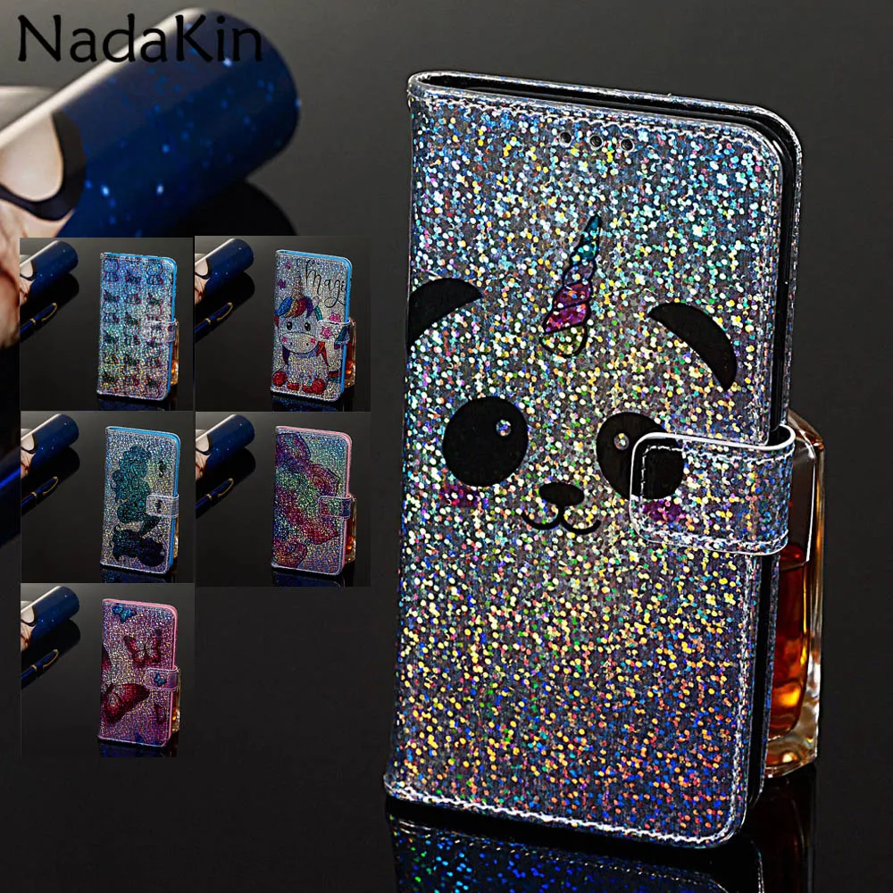 Блестящий чехол книжка с единорогом для Samsung Galaxy S10e S10 S9 S8 Plus стильный кожаный в