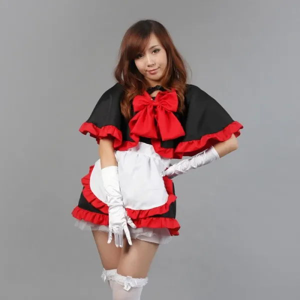 

Shanghai Story women girl anime Maid Halloween Cosplay costumes black and red maid Cloak outfit maid dress set