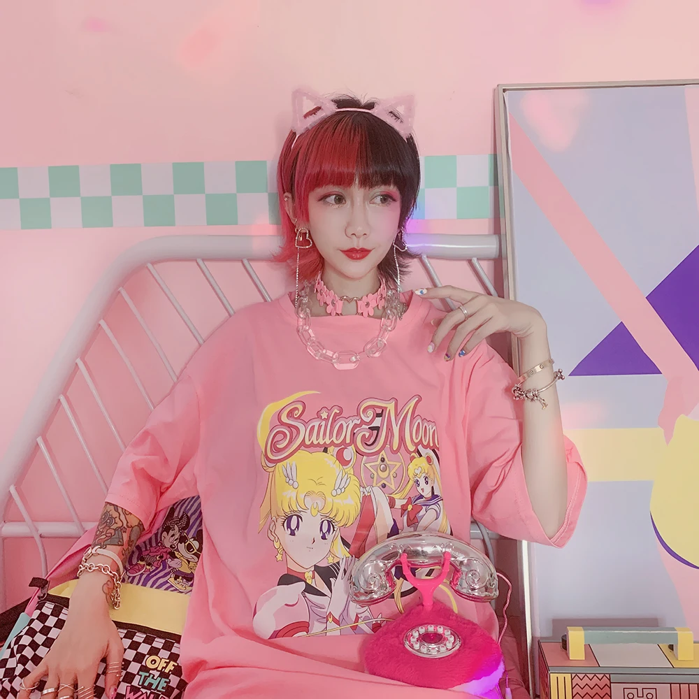 Японские красивые мягкие топы с мультяшным принтом сестры средние и длинные