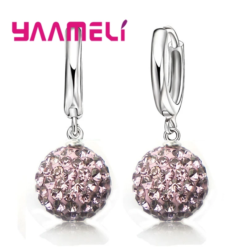 Light purple Лучшие продажи, 925 пробы серебряные блестящие хрустальные серьги-кольца с шариком, ювелирные изделия,, Прямая поставка, Женские Ювелирные изделия - Окраска металла: Light purple