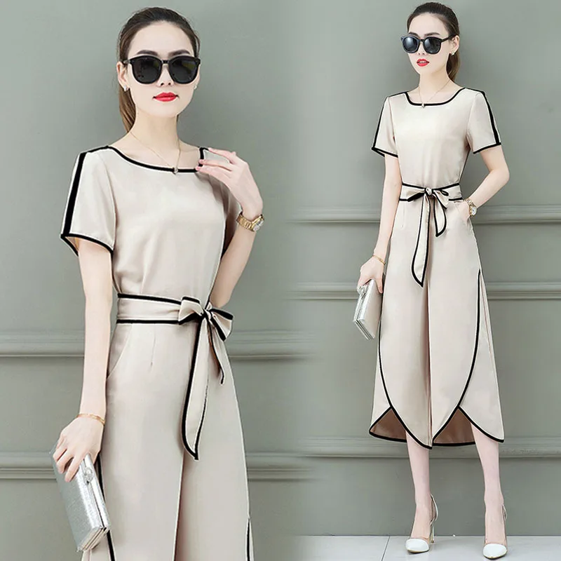 

Top selling product in 2019 Summer New Korean two piece set top and pants Leisure Chiffon wide-leg pants Fashion Ladies suit