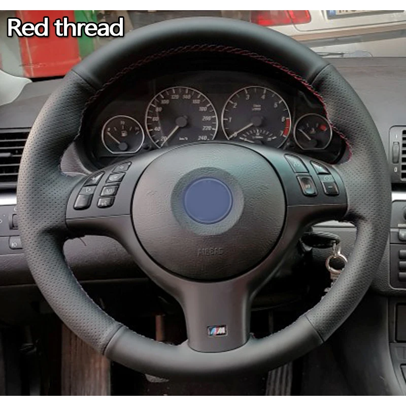 Сшитый вручную черный чехол рулевого колеса автомобиля из искусственной кожи для BMW E46 M3 E39 330i 540i 525i 530i 330Ci 2001