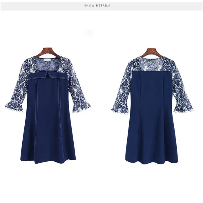 5XL винтажные платья джинсовые Лоскутные Большие размеры женские платья элегантные весенние квадратные воротнички рукав семь четвертей платье f081