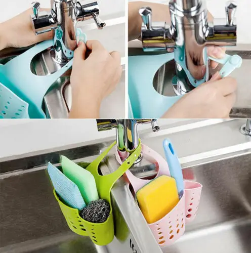 

New Sponge Holder Sink Caddy Soap Holder For Kitchen Plastic Storage Baskets