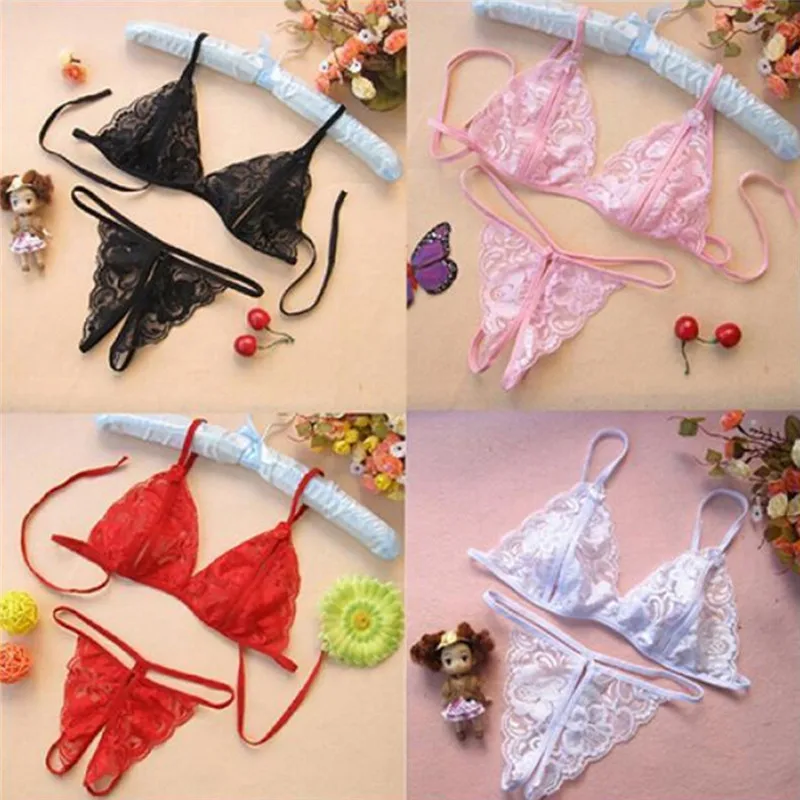 

Sexy Strap Lace Corset Vest Top Bra+Open Crotch G-string Temptation Sexiest Sleepwear Women Hot Perspective Erotic Lingerie Set
