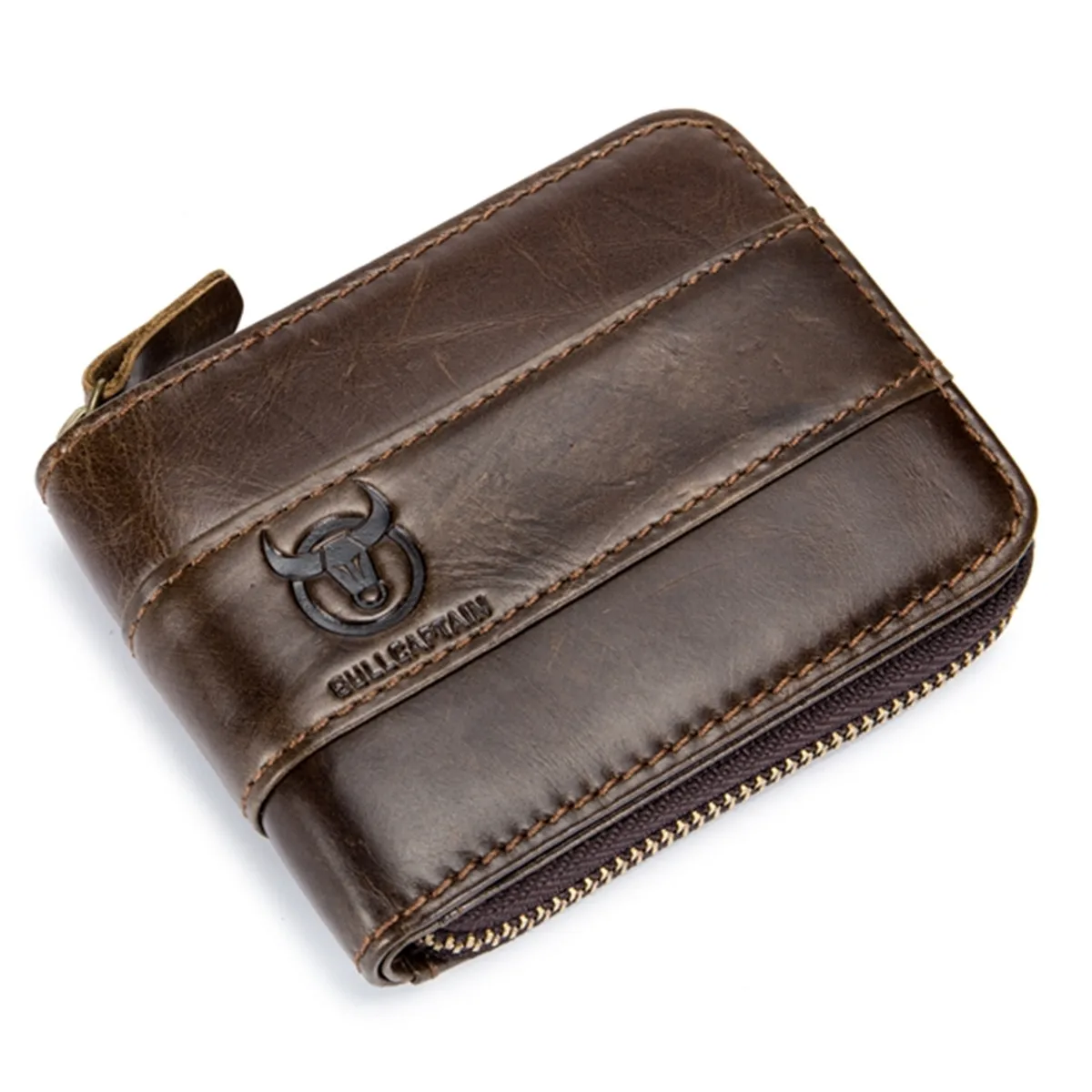Bullcaptain RFID Antimagnetic Vintage Genuine Leather 11 Card Slots Coin Bag Wallet For Men