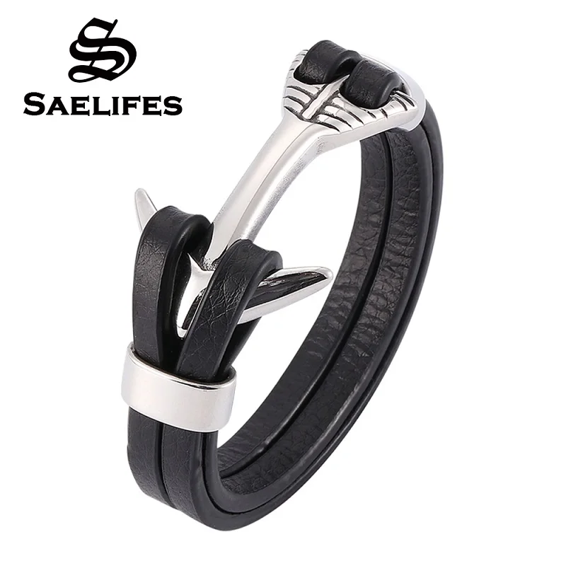 Высококачественные браслеты с якорем мужской Многослойный кожаный браслет