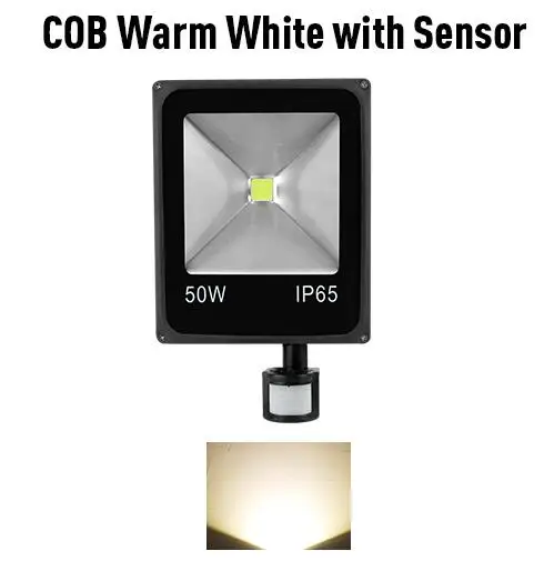 COB Warm with Sensor Светодиодный прожектор, уличный прожектор, светильник, точечный светильник, 10 Вт, 20 Вт, 30 Вт, 50 Вт, настенный светильник, отражатель, светильник ing IP65, водонепроницаемый, для сада, 220 В, SMD - Испускаемый цвет: COB Warm with Sensor
