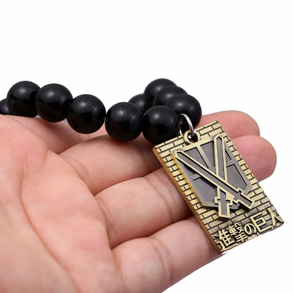 Attack On Titan Bracelets Handmade Badge Shingeki No Kyojin Cosplay Unisex Bracelet Natural Black Onyx Beads | Украшения и