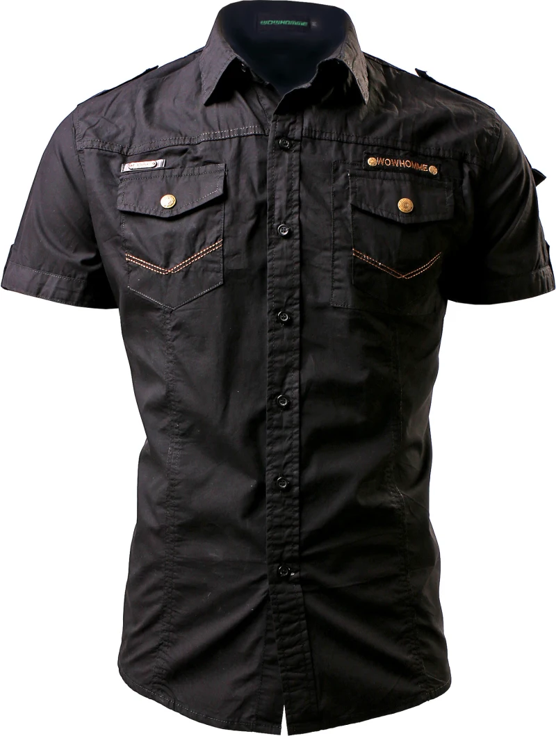 Мужская хлопковая рубашка с коротким рукавом в стиле милитари|brand men shirts|men brand