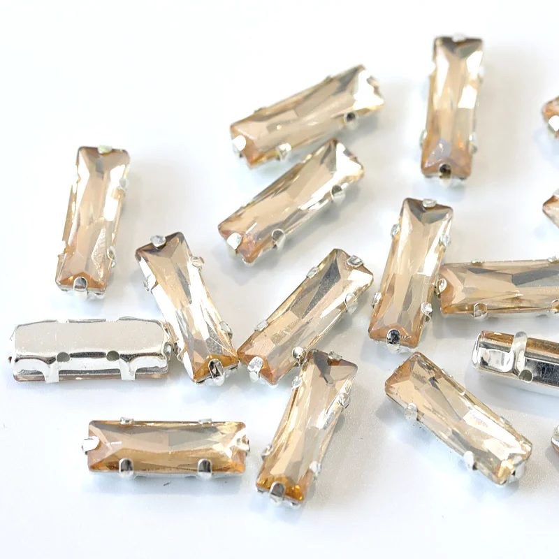 5X15mm 20 шт высокое качество прямоугольное стекло пришивные стразы с серебряными