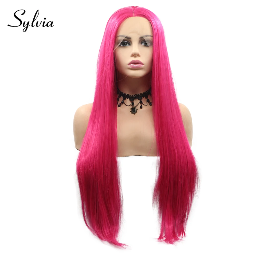 

Sylvia Rose Pink Silky Straight Synthetic Lace Front Wigs Middle Part 180% Density Natural Heat Resistant Fiber Hair