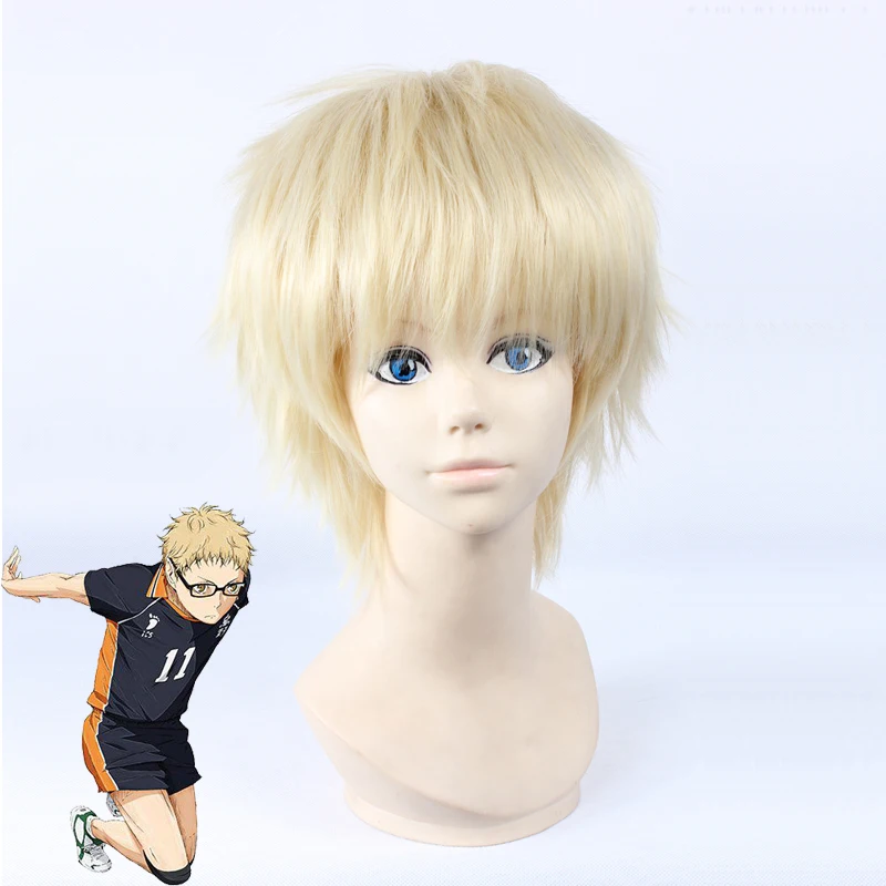 Haikyuu! Tsukishima Kei парик косплей 30 см короткие прямые термостойкие синтетические