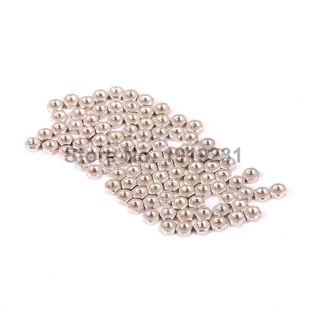 100 шт./лот Метрическая резьба M2 шестигранные гайки из нержавеющей стали |