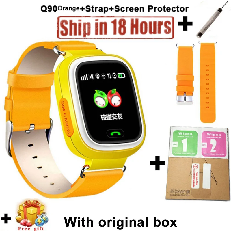 Add Strap Protector Новое поступление Q90 gps телефон позиционирование модные детские часы 1,22 дюймов цветной сенсорный экран Дети SOS Смарт часы PK Q80 Q50 Q12 - Цвет: Add Strap Protector