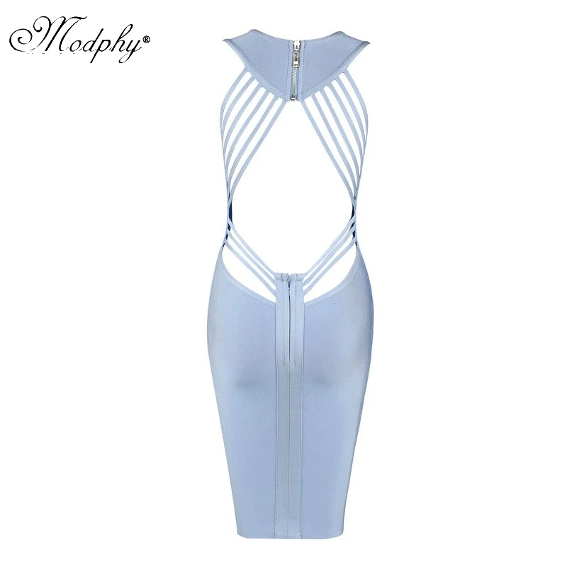 Женское Бандажное платье Modphy HL светло синее с открытой спинкой и треугольным