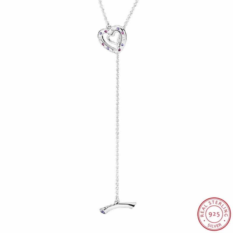 Новинка Длинные ожерелья с яркими сердцами 55 см для женщин серебро 925 пробы