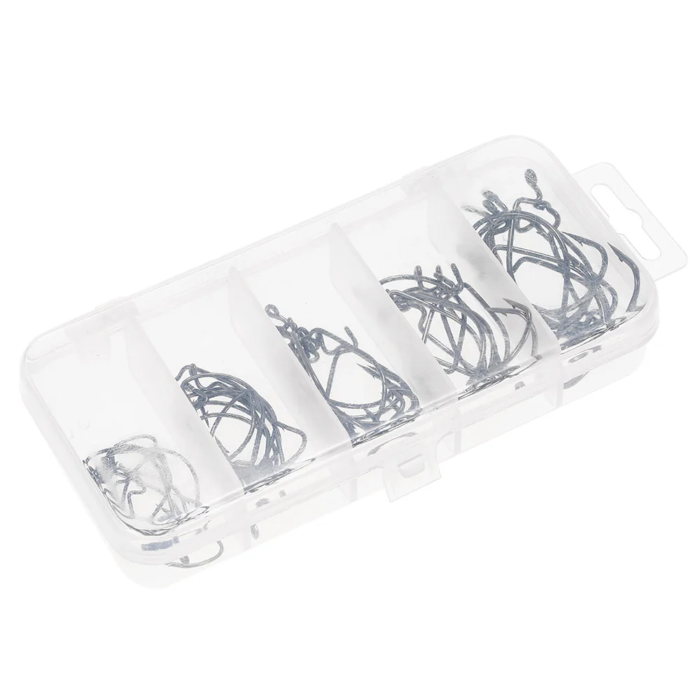 

50 pcs/boxes carbon steel crank hook set 5 size 1# 2# 1/0# 2/0# 3/0# soft bait fishing hook with storage boxes fishing tackle