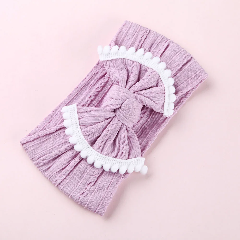 Style H-Violet И бантом для маленьких девочек нейлоновые оголовья, кабель вязаное нейлоновое головные обручи, помпонами широкий нейлон головная повязка в виде чалмы для волос, для маленькой девочки, аксессуары - Цвет: Style H-Violet