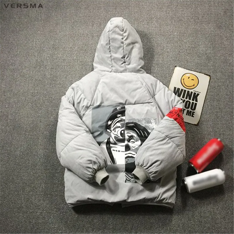 VERSMA корейский стиль Харадзюку стильная стеганая зимняя теплая куртка пальто парка для мужчин хип-хоп клоун пэчворк Молодежные мужские зимние куртки - Цвет: Gray