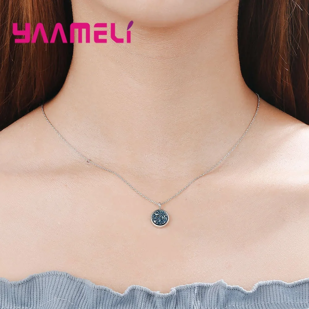 Vintage Retro Blue Glass Necklaces 925 Sterling Silver Shining Pieces AAA Cubic Zircon Stone Pendant Women Female Gift Jewelry | Украшения