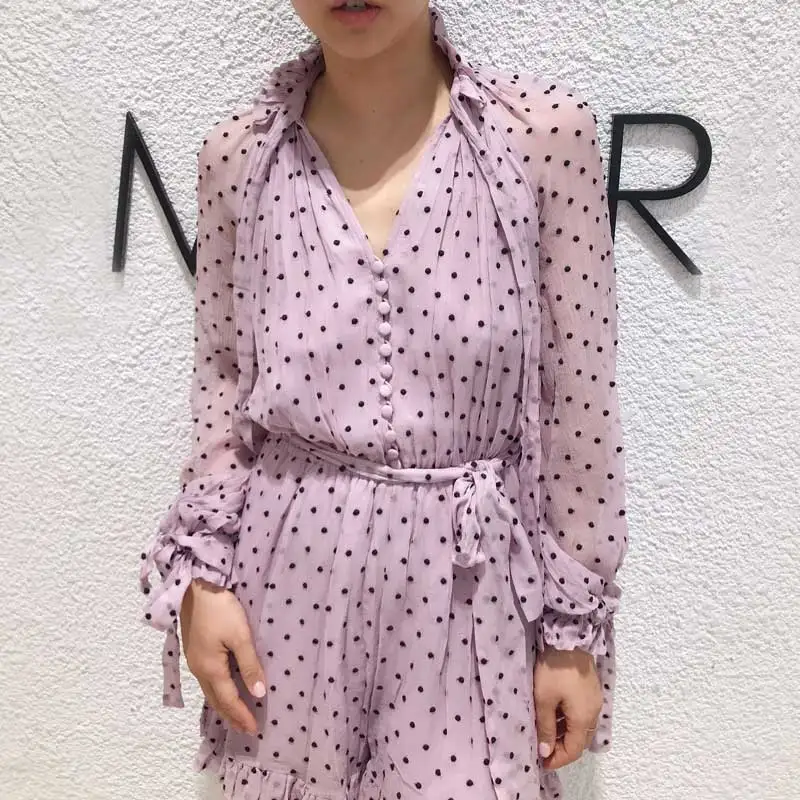 Богемный Вдохновленный розовый комбинезон в горошек с галстуком бабочкой