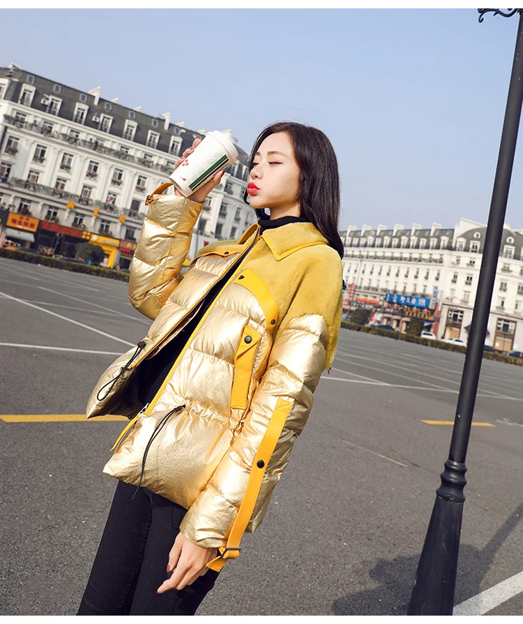 Зимняя женская куртка, 90% белый утиный пух, пальто,, Новое поступление, глянцевая нашивка, овечья шерсть, Женская парка, завязывается на талии, женский пуховик