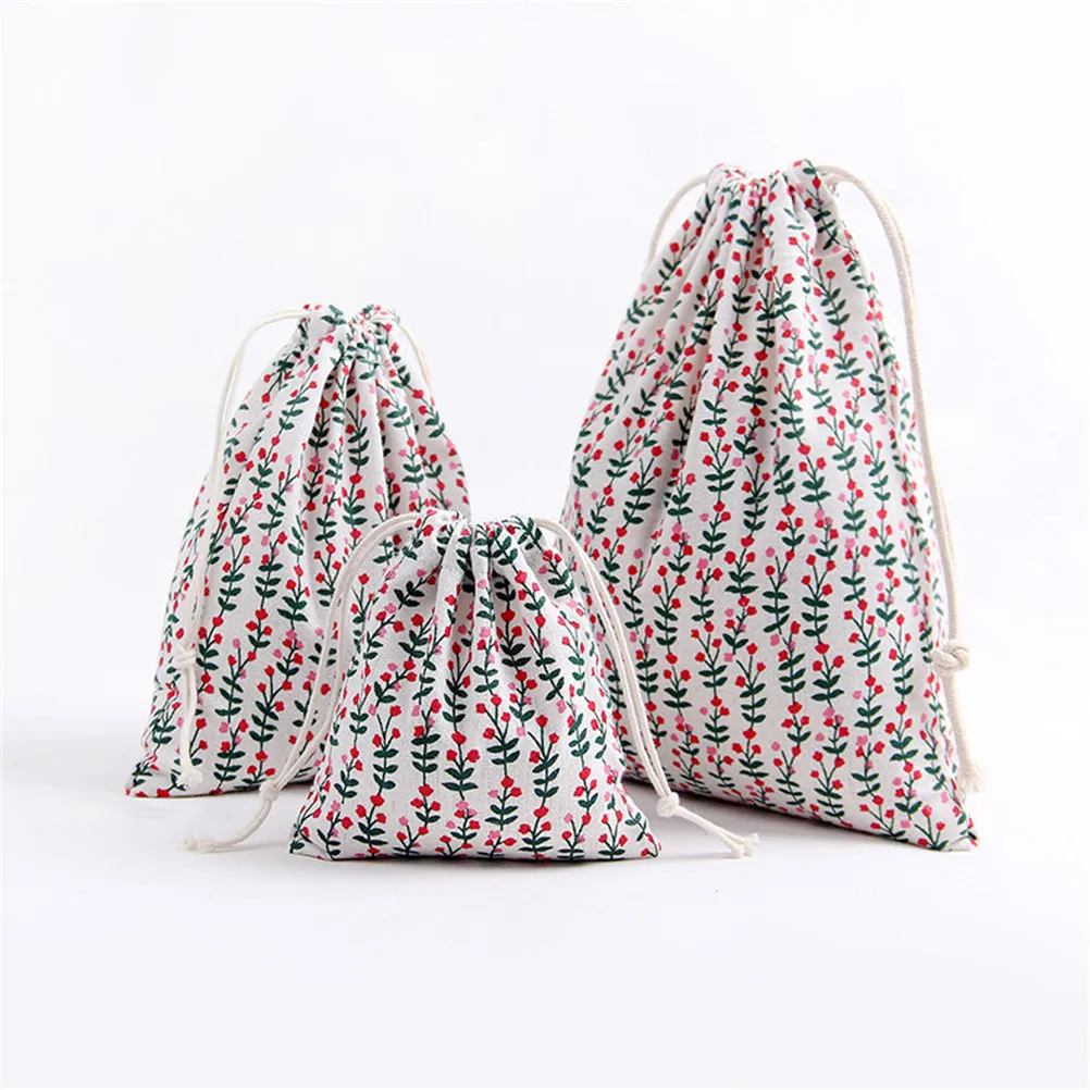 3 Размеры свежих листьев ручной работы Drawstring хлопок льняной небольшой мешок