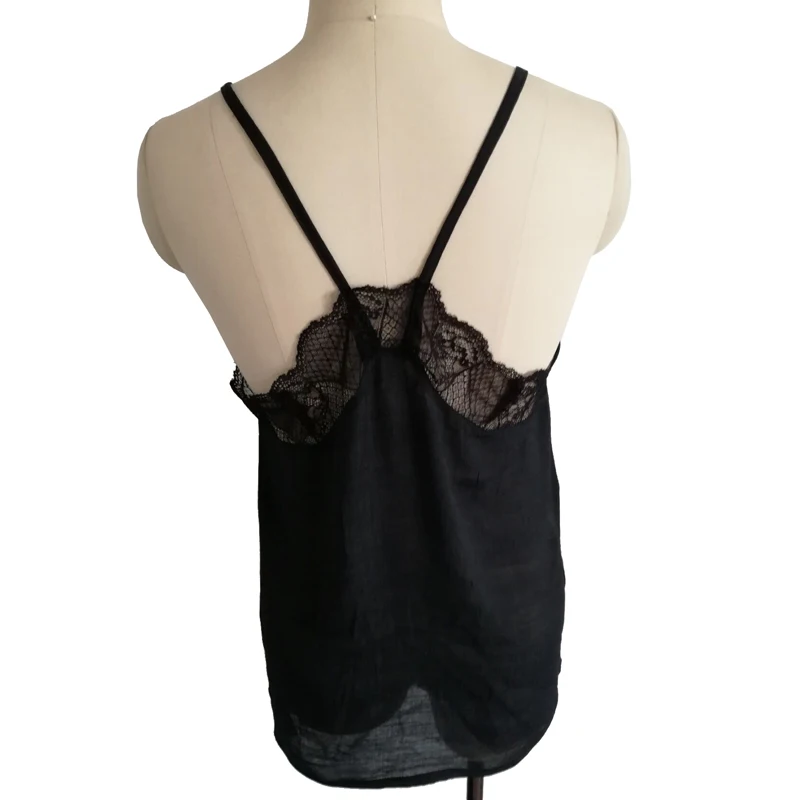 Женский Повседневный Шелковый Атласный шифоновый топ без рукавов кружевной