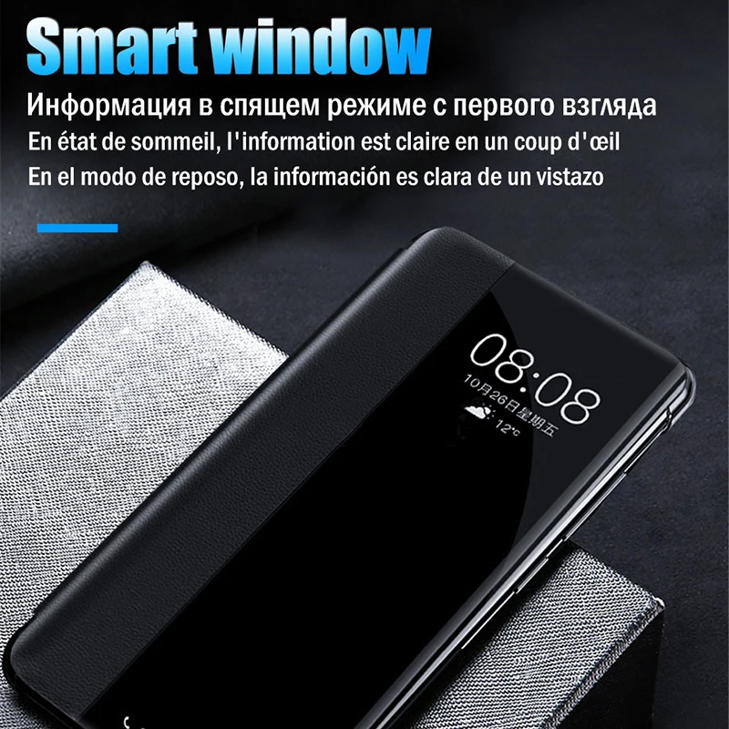 Smart Clear View Flip Phone Case For Huawei P30 P20 Mate 20 Pro Leather Protective 9 10 Shockproof Cover | Мобильные телефоны и