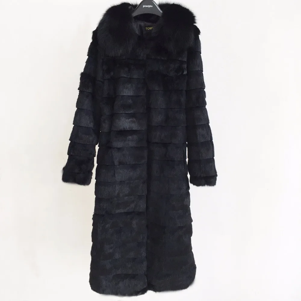 Women Winter New Arrivals Big Plus Size Customize Whole Skin Genuine Rabbit Fur Long Coat with Real Fox Collar ksr321 | Женская одежда