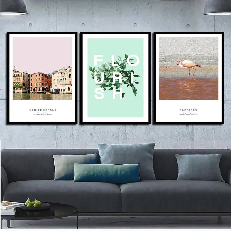 Городской пейзаж фламинго домашний Декор живопись скандинавский Простой Холст