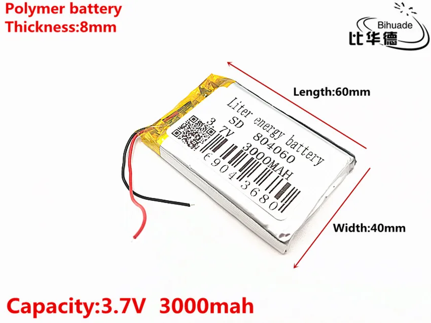 

3.7V 3000mAH 804060 Polymer lithium ion / Li-ion Rechargeable battery for DVR,GPS,mp3,mp4