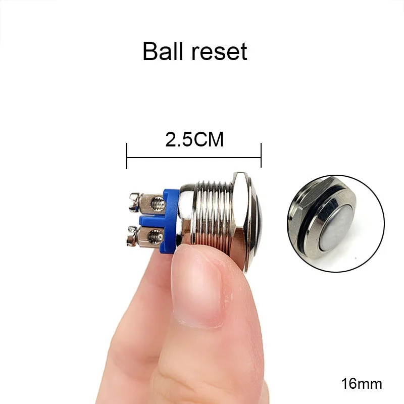 Ball Reset 16 мм IP67 металлическая нажимная Водонепроницаемая кнопка переключателя моментальная Перезагрузка Блокировка с фиксацией Нет высокой/плоской/мгновенной круглой формы - Цвет: Ball Reset