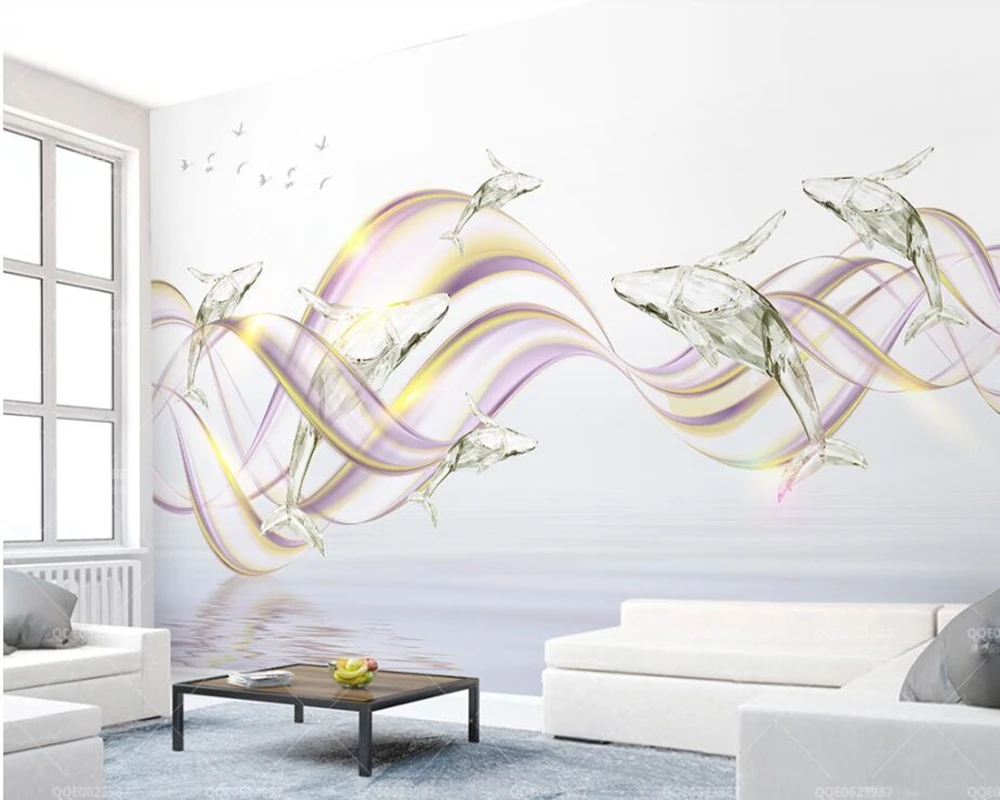 

Papel de pared modern luxury purple ripple crystal dolphin 3d wallpaper,living room sofa TV wall bedroom wall papers home decor